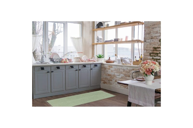 Gulvtæppe Line - 75x220 cm, Grøn - Tekstiler - Tæpper - Moderne tæppe - Bomuldstæpper