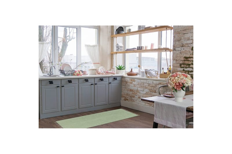 Gulvtæppe Line - 75x220 cm, Grøn - Tekstiler - Tæpper - Moderne tæppe - Bomuldstæpper