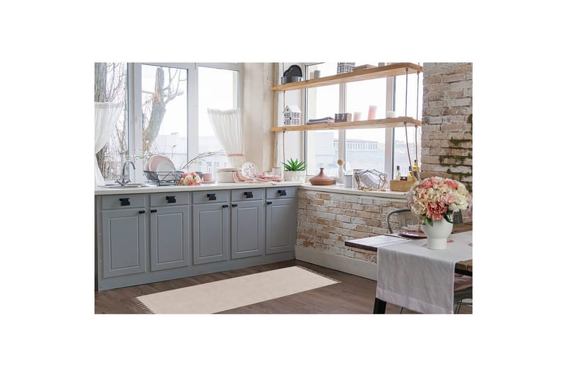 Gulvtæppe Line - 75x220 cm, Greige - Tekstiler - Tæpper - Moderne tæppe - Bomuldstæpper