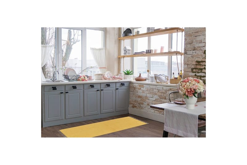 Gulvtæppe Line - 75x220 cm, Gul - Tekstiler - Tæpper - Moderne tæppe - Bomuldstæpper