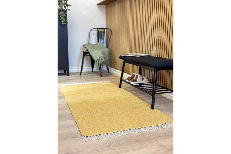 Gulvtæppe Line - 75x220 cm, Gul - Tekstiler - Tæpper - Moderne tæppe - Bomuldstæpper