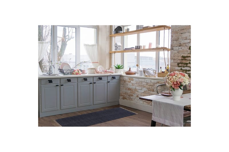 Gulvtæppe Line - 75x220 cm, Marineblå - Tekstiler - Tæpper - Moderne tæppe - Bomuldstæpper