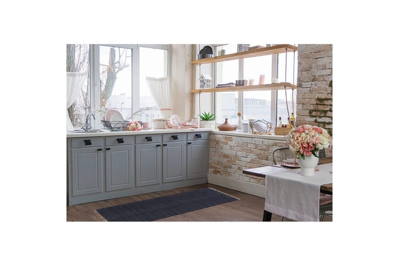 Gulvtæppe Line - 75x220 cm, Marineblå - Tekstiler - Tæpper - Moderne tæppe - Bomuldstæpper