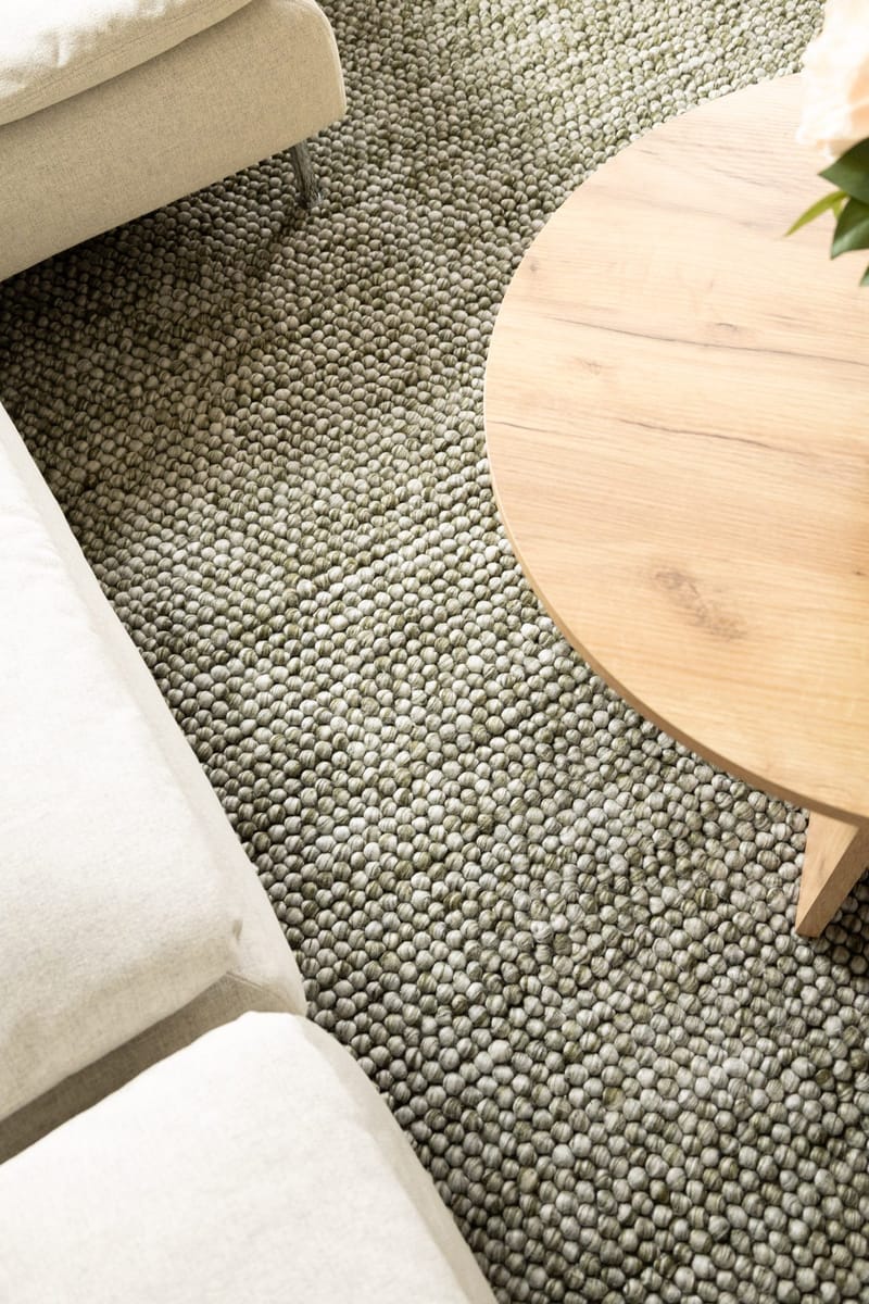Håndvævet tæppe KM Home Bubble Kvadrat 200x200 cm Olivengrøn - Olivengrøn - Tekstiler - Tæpper - Moderne tæppe - Uldtæppe