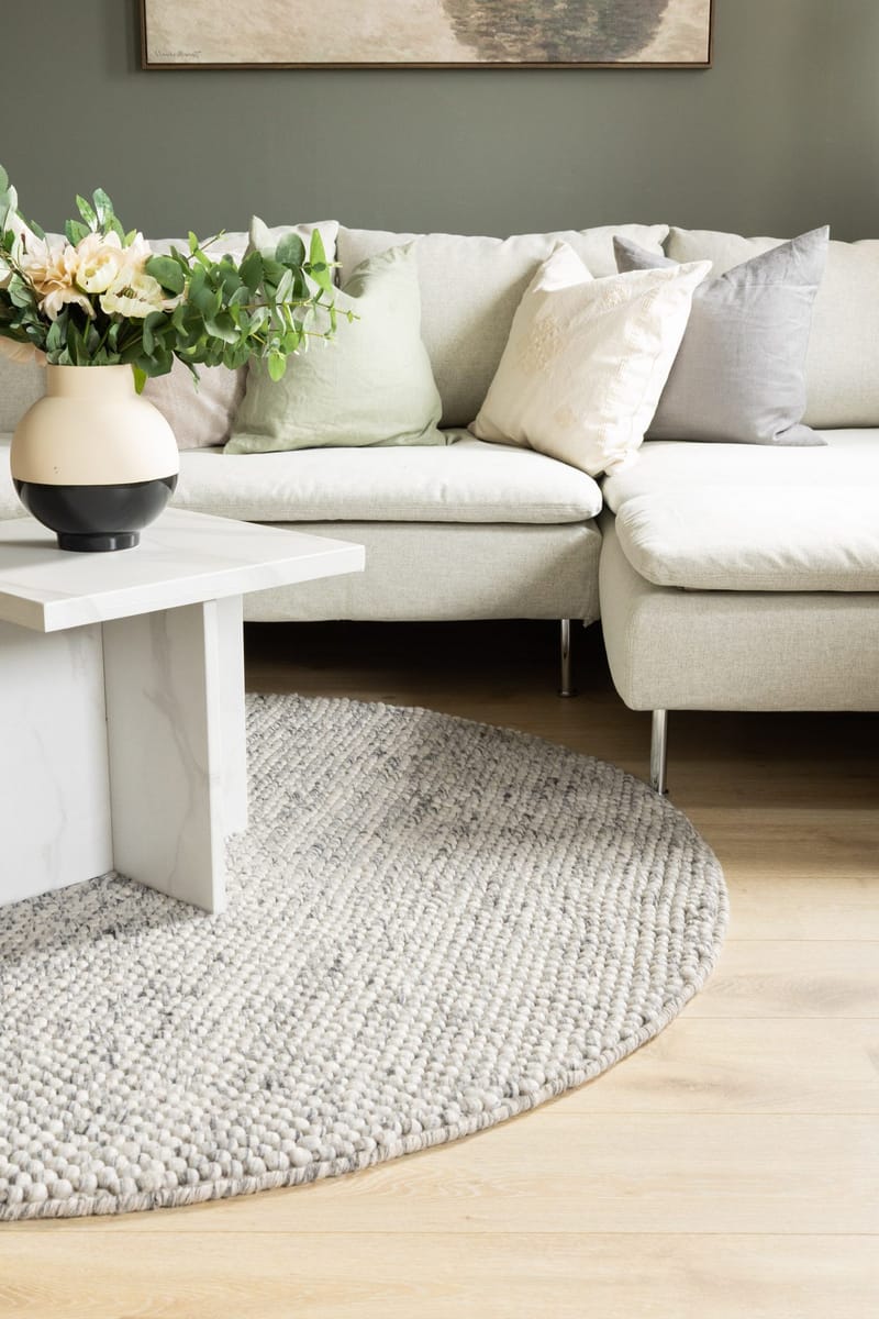 Håndvævet tæppe KM Home Bubble Rund 160x160 cm Grå melange - Grå Melange - Tekstiler - Tæpper - Moderne tæppe - Uldtæppe
