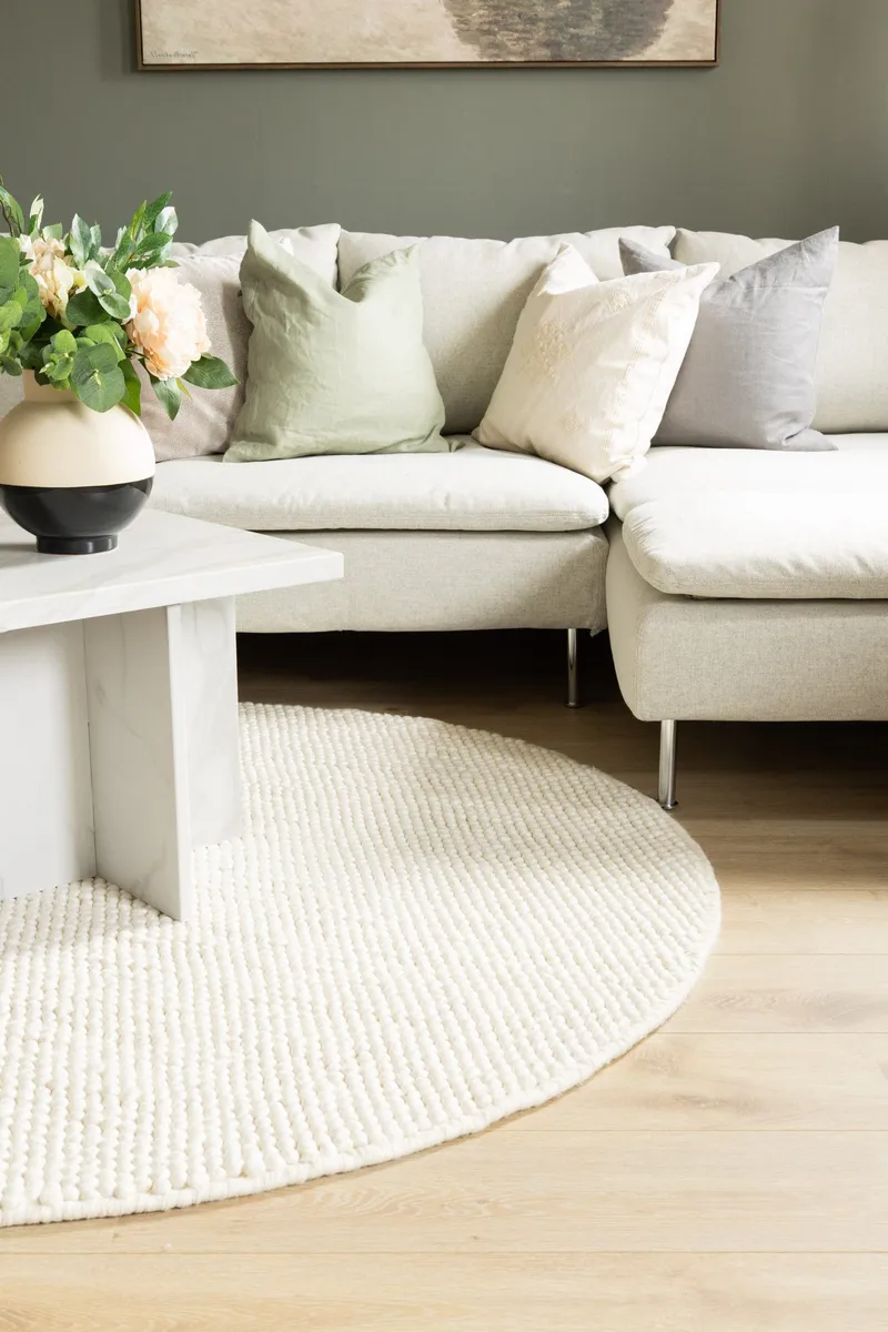 Håndvævet tæppe KM Home Bubble Rund 240x240 cm Creme - Creme - Tekstiler - Tæpper - Moderne tæppe - Uldtæppe