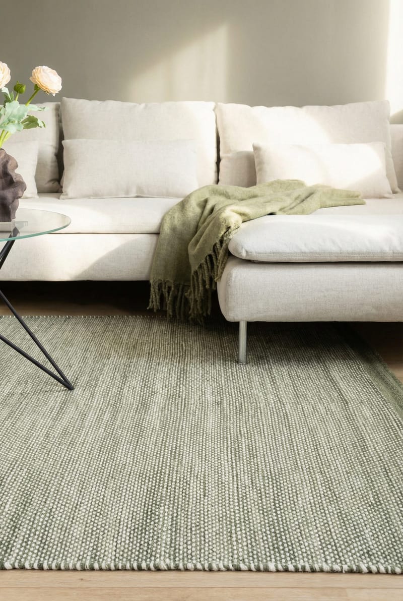 Håndvævet tæppe KM Home Sandhamn 140x200 cm Grøn - Grøn - Tekstiler - Tæpper - Moderne tæppe - Uldtæppe