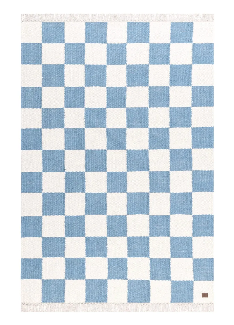 Håndvævet tæppe Nordic Check 140x200 cm, Dueblå