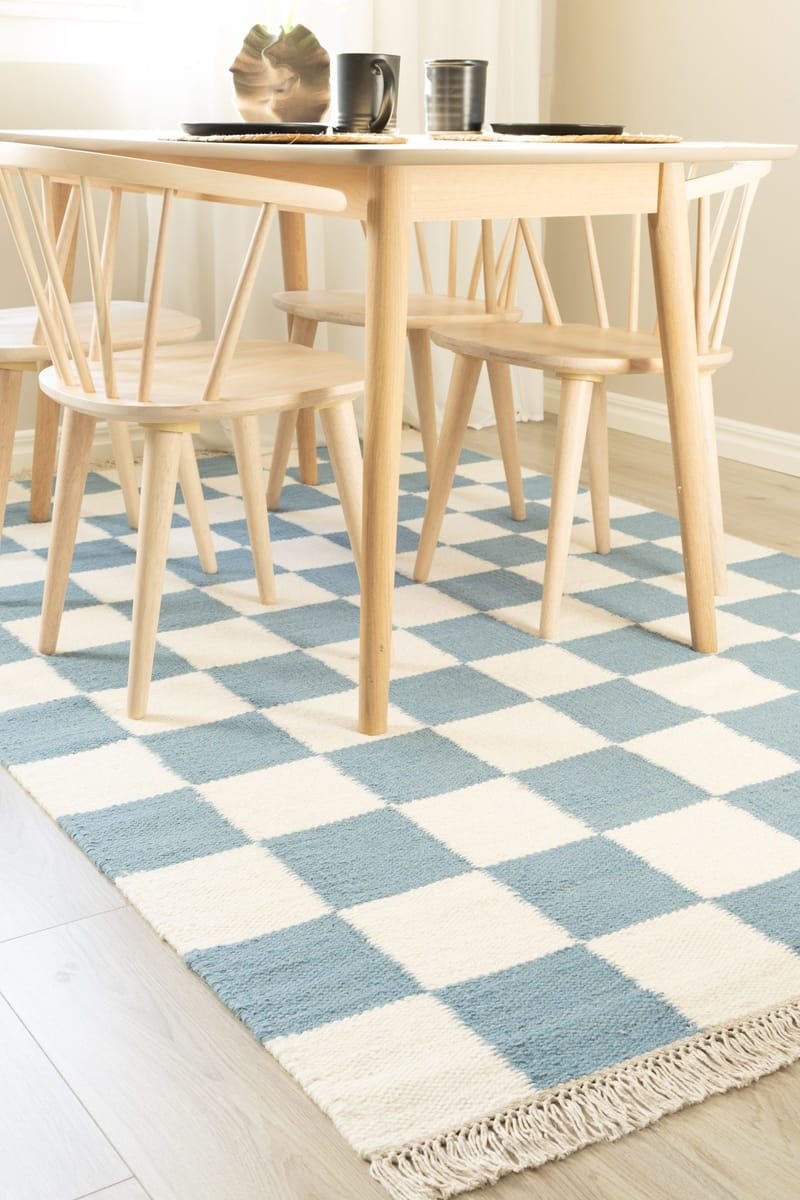 Håndvævet tæppe Nordic Check 140x200 cm - Dueblå - Tekstiler - Tæpper - Moderne tæppe - Uldt æppe