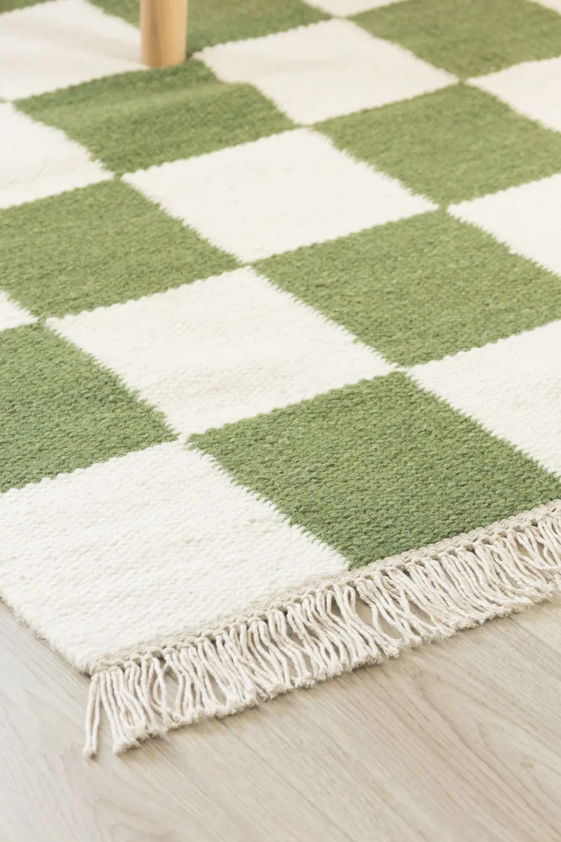 Håndvævet tæppe Nordic Check 140x200 cm - Smaragdgrøn - Tekstiler - Tæpper - Moderne tæppe - Uldtæppe