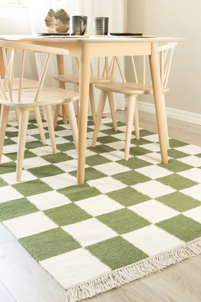 Håndvævet tæppe Nordic Check 160x230 cm - Smaragdgrøn - Tekstiler - Tæpper - Moderne tæppe - Uldtæppe