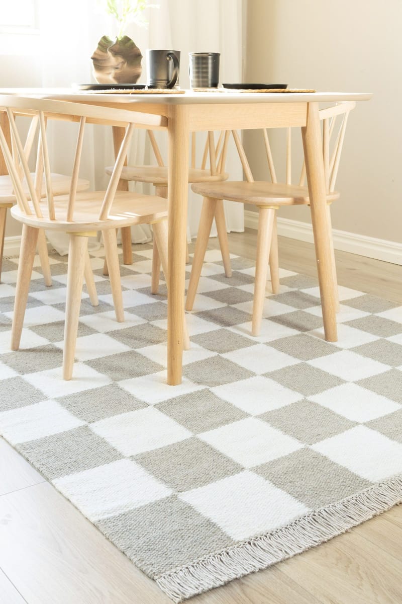 Håndvævet tæppe Nordic Check 200x300 cm - Grå - Tekstiler - Tæpper - Moderne tæppe - Uldtæppe