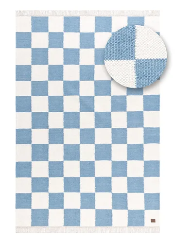 Håndvævet tæppe Nordic Check 240x340 cm - Dueblå - Tekstiler - Tæpper - Moderne tæppe - Uldtæppe