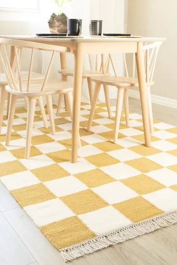 Håndvævet tæppe Nordic Check 240x340 cm - Løvegul - Tekstiler - Tæpper - Moderne tæppe - Uldtæppe