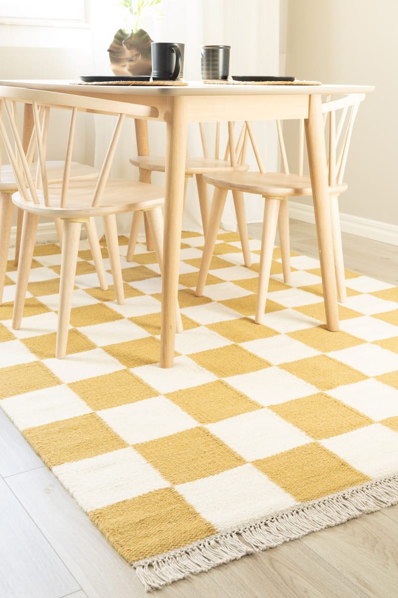 Håndvævet tæppe Nordic Check 240x340 cm - Løvegul - Tekstiler - Tæpper - Moderne tæppe - Uldtæppe