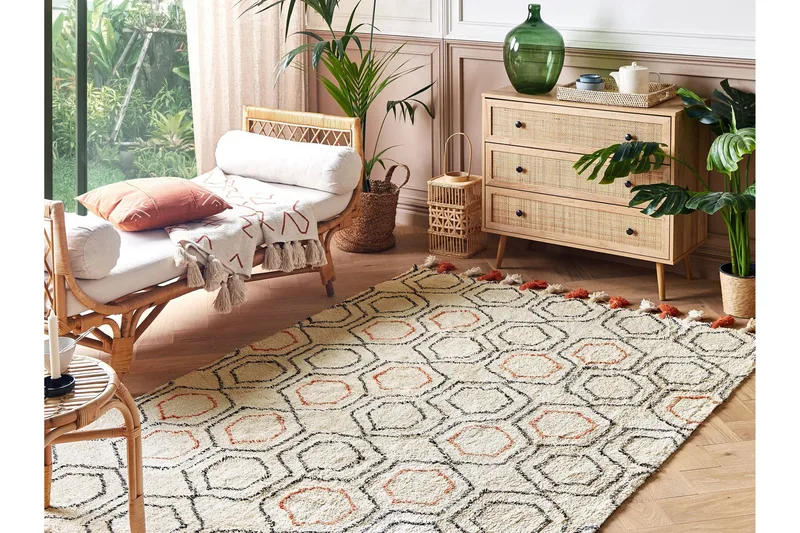 Hajipur Ryetæppe 140x200 cm - Beige - Tekstiler - Tæpper - Moderne tæppe - Bomuldstæpper