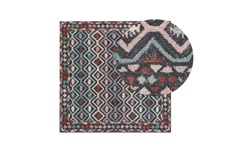 Haymana Uldtæppe 200x200 cm Kvadratisk - Blå - Tekstiler - Tæpper - Moderne tæppe - Uldtæppe