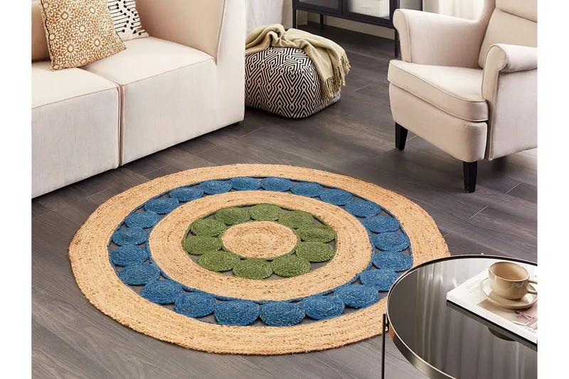 Hovit Jutetæppe 140 cm Rund - Blå - Tekstiler - Tæpper - Moderne tæppe - Sisaltæpper