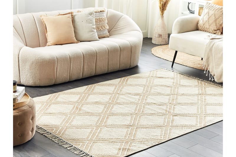 Kacem Bomuldstæppe 160x230 cm - Beige - Tekstiler - Tæpper - Moderne tæppe - Bomuldstæpper