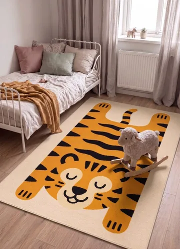 Maskinvævet tæppe KM Home Play Tiger 140x200 Linned - Linned - Tekstiler - Tæpper - Moderne tæppe - Wiltontæpper