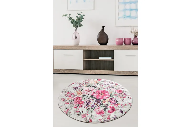 Amarinda Tæppe Rund 140 cm - Flerfarvet/Velour - Tekstiler - Tæpper - Moderne tæppe - Mønstrede tæpper