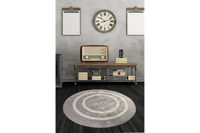 Argentu Tæppe Rund 100 cm - Sølv/Velour - Tekstiler - Tæpper - Moderne tæppe - Mønstrede tæpper