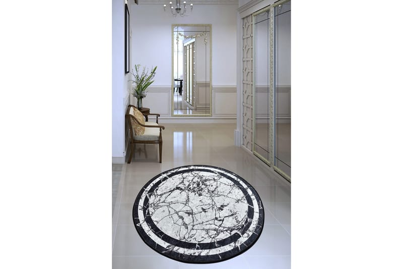 Brinmor Tæppe Rund 120 cm, Hvid/Sort/Velour