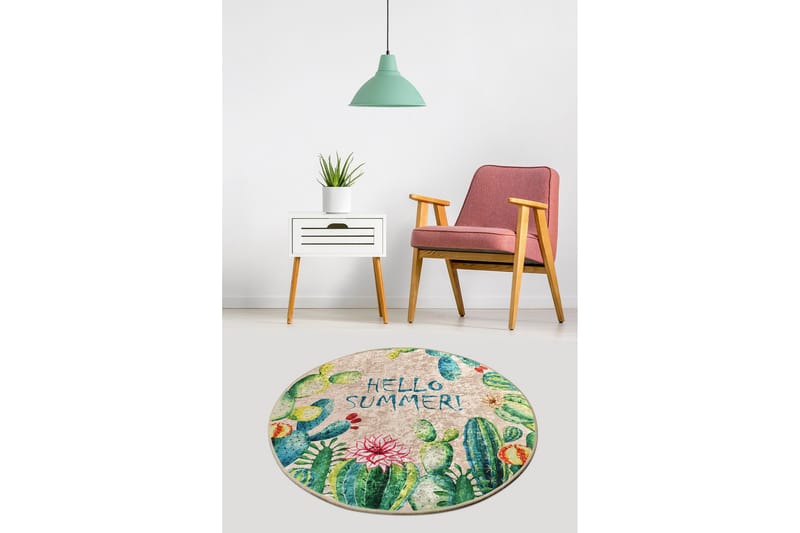 Buoris Tæppe Rund 100 cm - Flerfarvet/Velour - Tekstiler - Tæpper - Moderne tæppe - Mønstrede tæpper