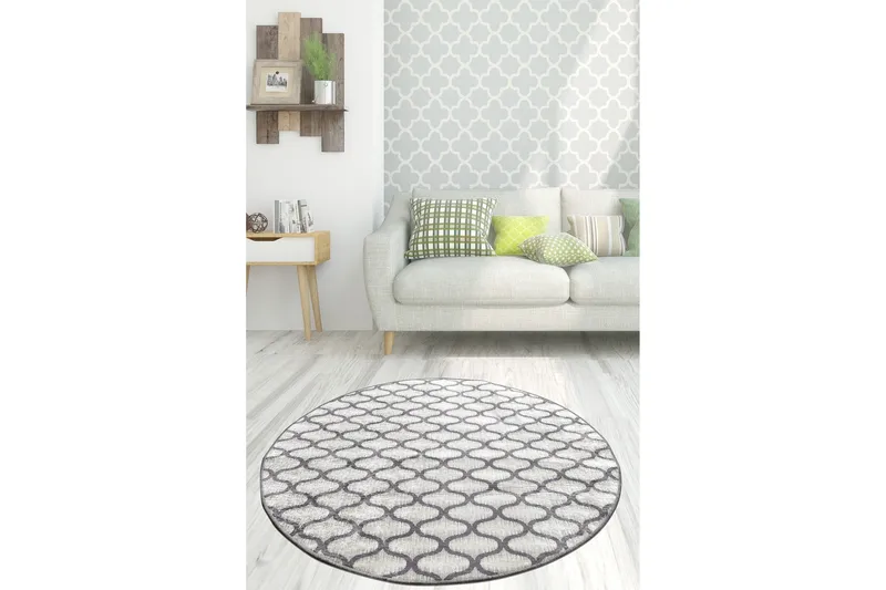 Chilai Tæppe 100 cm Rund, Grå/Lysegrå