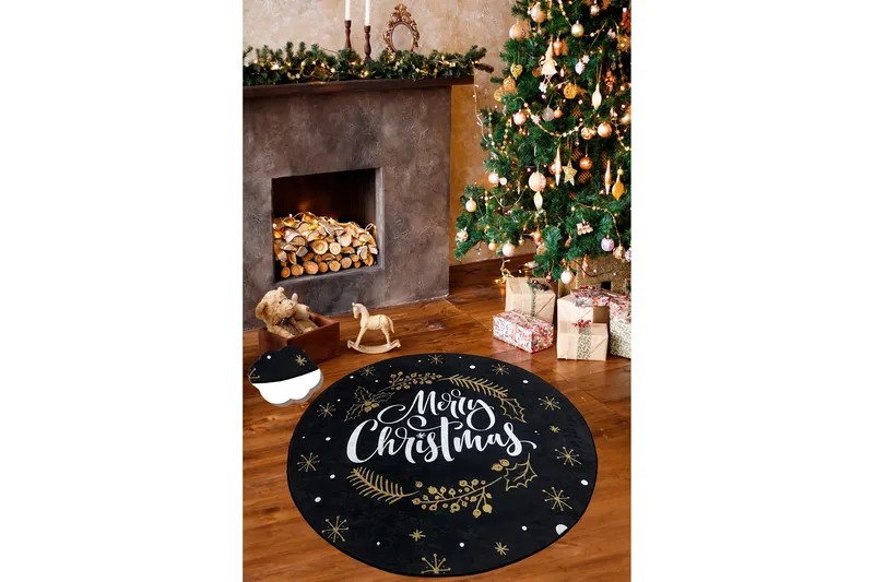 Chilai Tæppe 100 cm Rund, Sort/Hvid/Guld