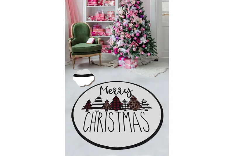 Chilai Tæppe 120 cm Rund, Hvid/Rød/Sort/Brun