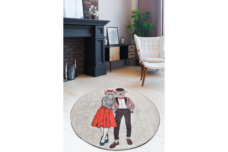 Coppia Tæppe Rund 140 cm - Flerfarvet/Velour - Tekstiler - Tæpper - Moderne tæppe - Mønstrede tæpper