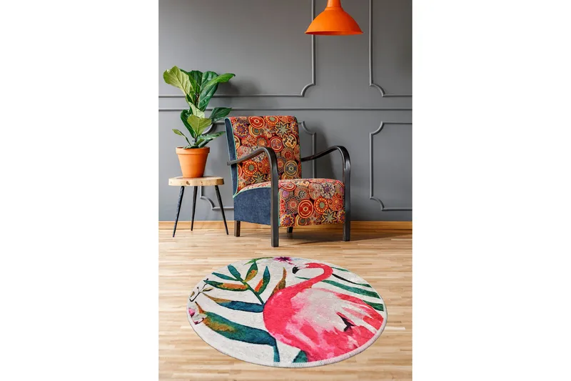 Delaram Tæppe Rund 100 cm - Flerfarvet/Velour - Tekstiler - Tæpper - Moderne tæppe - Mønstrede tæpper