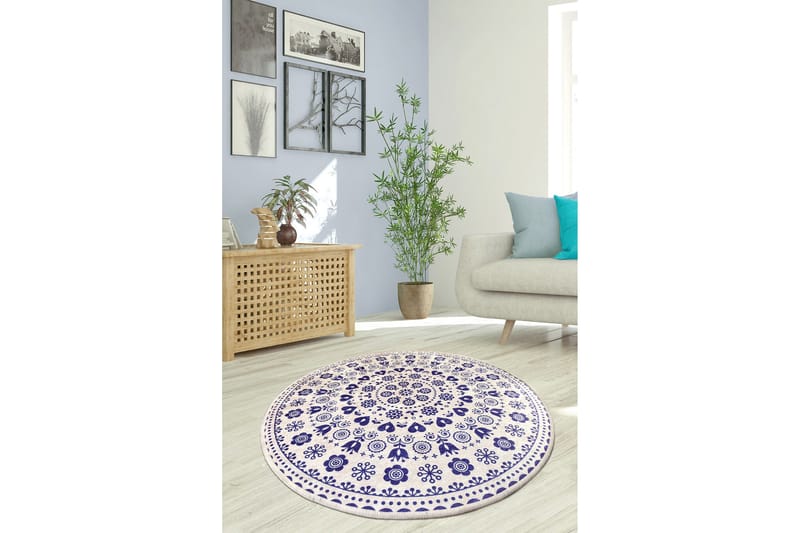 Eraclea Tæppe Rund 100 cm, Blå/Velour