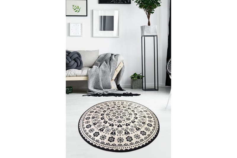 Eraclea Tæppe Rund 140 cm - Sort/Velour - Tekstiler - Tæpper - Moderne tæppe - Mønstrede tæpper