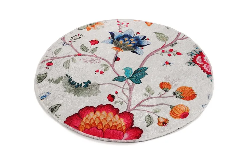 Kaihe Tæppe Rund 100 cm, Flerfarvet/Velour