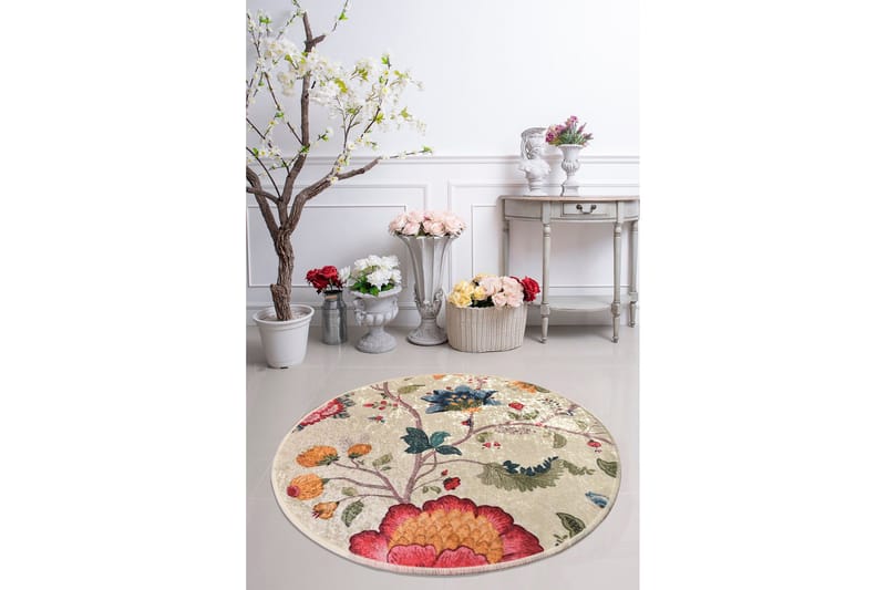 Kaihe Tæppe Rund 140 cm - Flerfarvet/Velour - Tekstiler - Tæpper - Moderne tæppe - Mønstrede tæpper