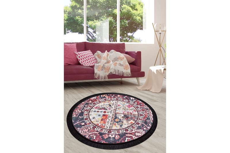 Keleti Tæppe Rund 140 cm - Flerfarvet/Velour - Tekstiler - Tæpper - Moderne tæppe - Mønstrede tæpper