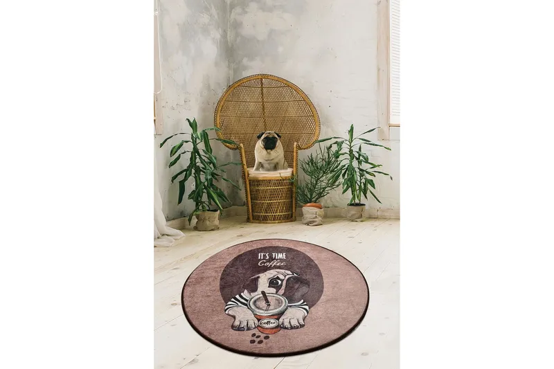 Kouhii Tæppe Rund 140 cm, Flerfarvet/Velour