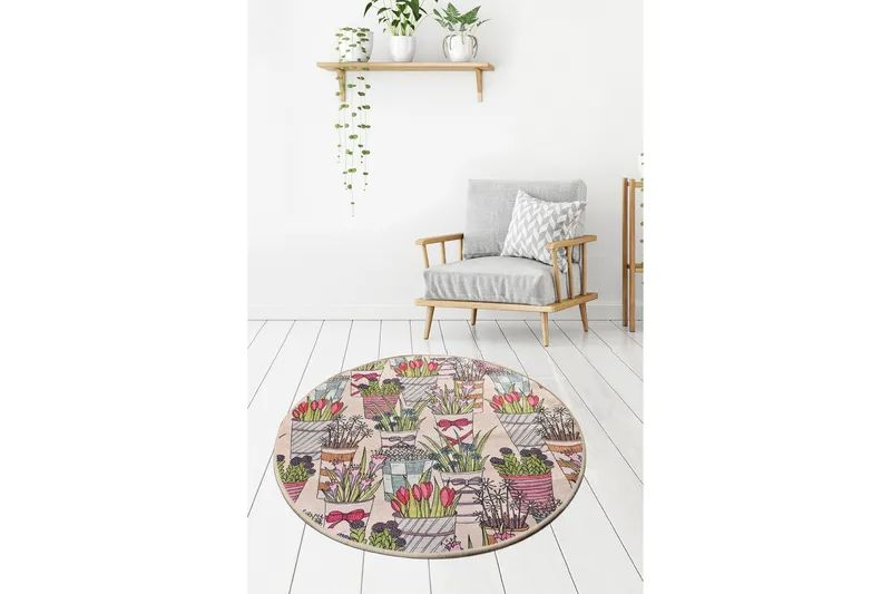 Lorontzia Tæppe Rund 100 cm, Flerfarvet/Velour