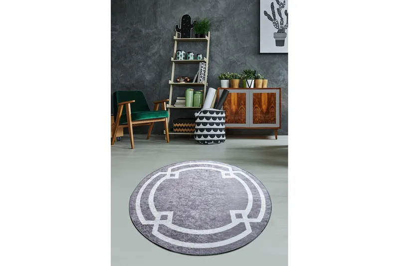 Margaritar Tæppe Rund 100 cm, Grå/Hvid/Velour