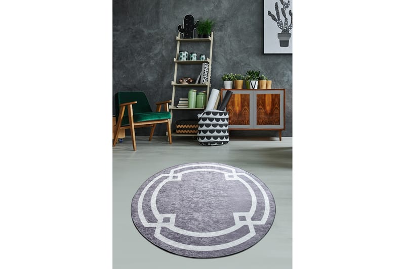 Margaritar Tæppe Rund 120 cm - Grå/Hvid/Velour - Tekstiler - Tæpper - Moderne tæppe - Mønstrede tæpper
