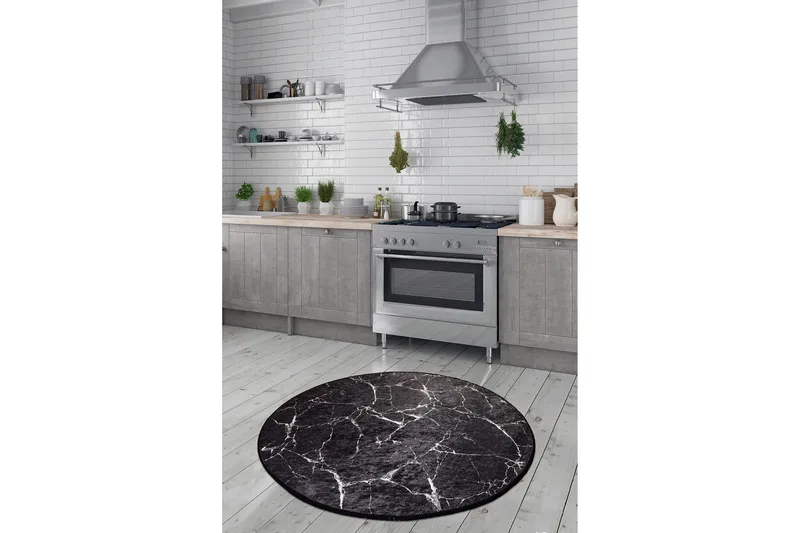 Marmuras Tæppe Rund 100 cm - Flerfarvet/Velour - Tekstiler - Tæpper - Moderne tæppe - Mønstrede tæpper