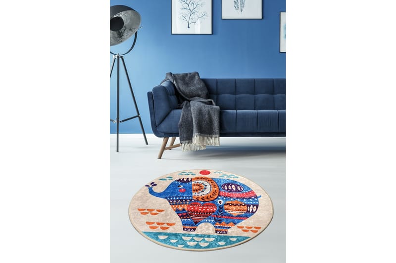 Merabe Tæppe Rund 100 cm - Flerfarvet/Velour - Tekstiler - Tæpper - Moderne tæppe - Mønstrede tæpper