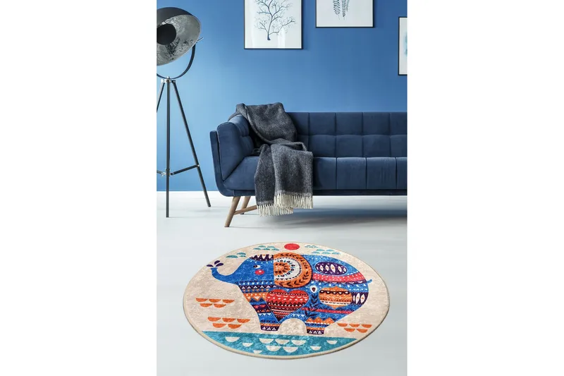 Merabe Tæppe Rund 100 cm - Flerfarvet/Velour - Tekstiler - Tæpper - Moderne tæppe - Mønstrede tæpper