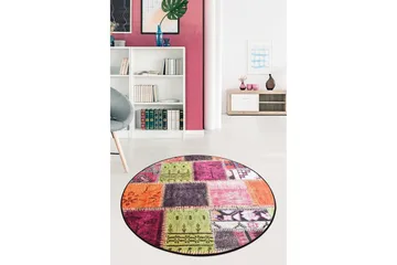 Nevriye Tæppe Rund 140 cm - Flerfarvet/Velour - Tekstiler - Tæpper - Orientalske tæpper - Patchwork tæppe