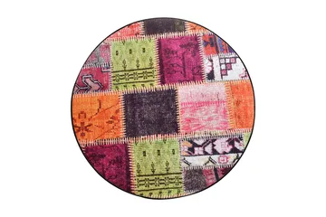 Nevriye Tæppe Rund 140 cm - Flerfarvet/Velour - Tekstiler - Tæpper - Orientalske tæpper - Patchwork tæppe
