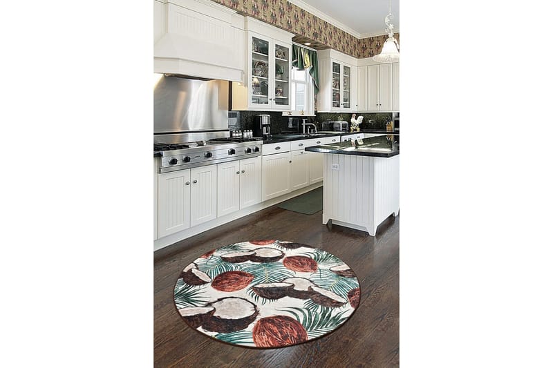 Nucifera Tæppe Rund 100 cm - Flerfarvet/Velour - Tekstiler - Tæpper - Moderne tæppe - Mønstrede tæpper