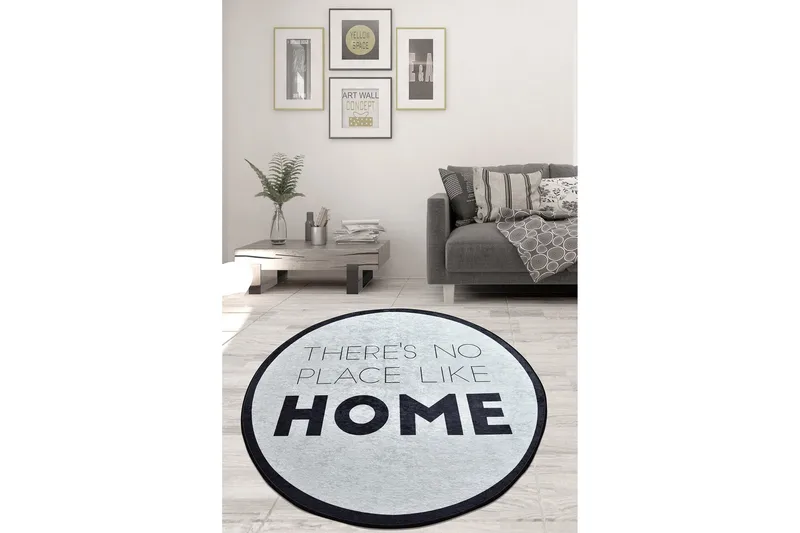 Otthon Tæppe Rund 100 cm, Hvid/Sort/Velour