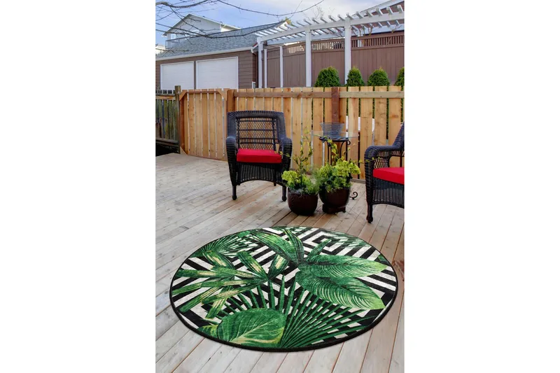 Serhat Tæppe Rund 100 cm - Grøn/Velour - Tekstiler - Tæpper - Moderne tæppe - Mønstrede tæpper